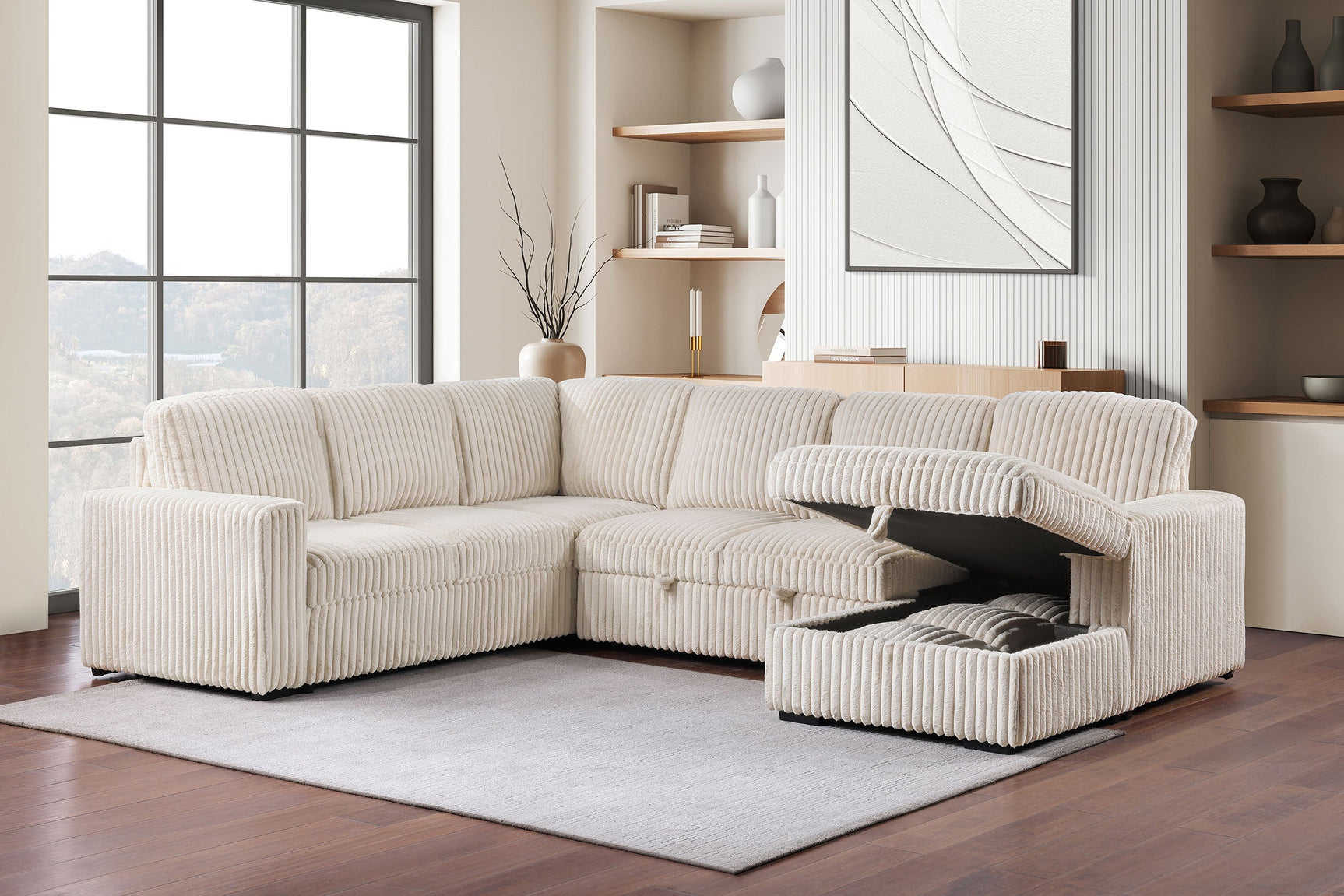 Devonshire Sleeper Sectional Sofa Storage Chaise Camel - Tampa Furniture Outlet