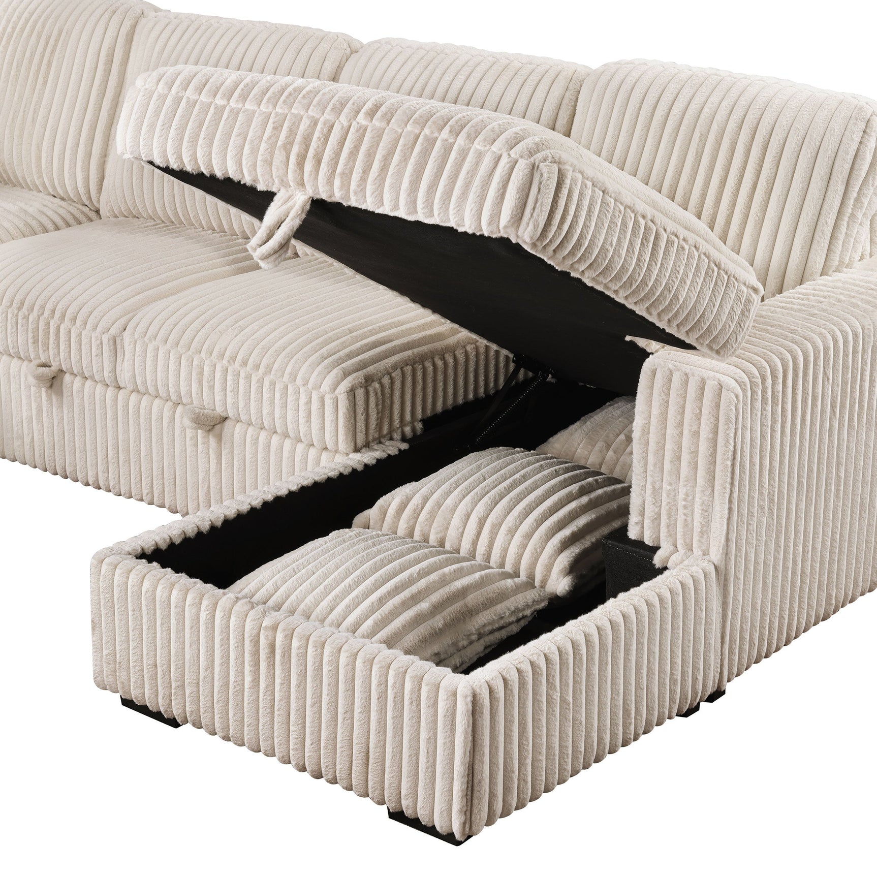 Devonshire Sleeper Sectional Sofa Storage Chaise Camel - Tampa Furniture Outlet