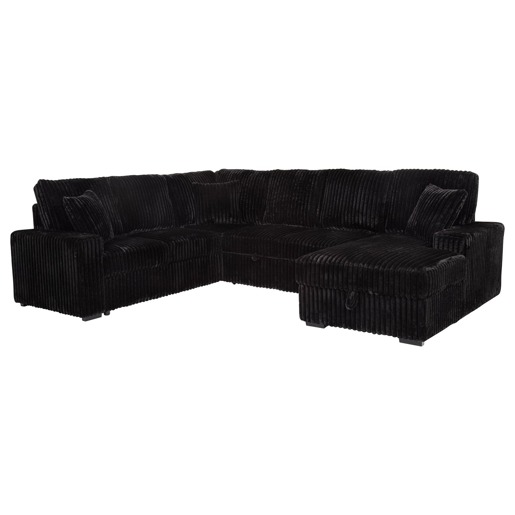 Devonshire Sleeper Sectional Sofa Storage Chaise Black - Tampa Furniture Outlet