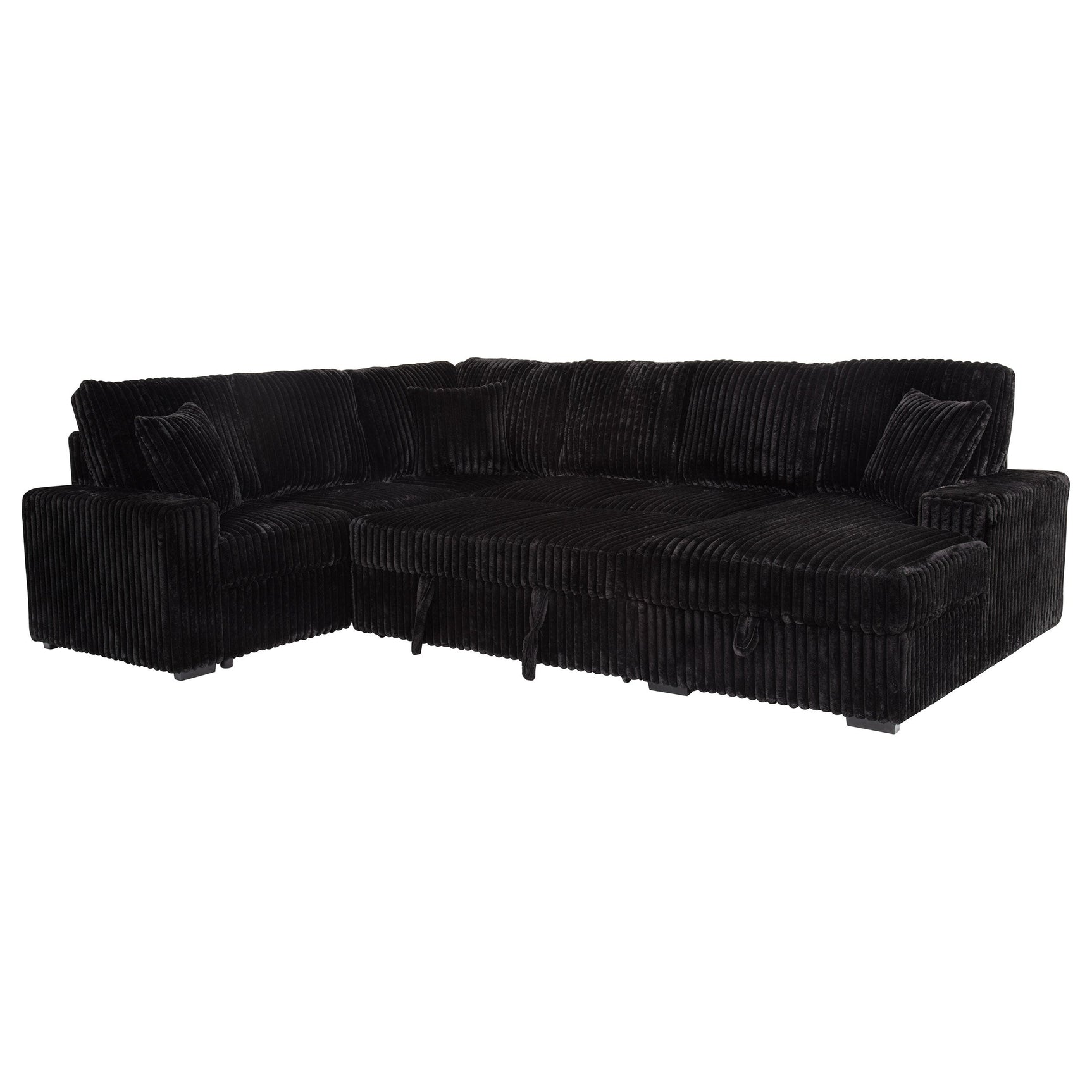 Devonshire Sleeper Sectional Sofa Storage Chaise Black - Tampa Furniture Outlet