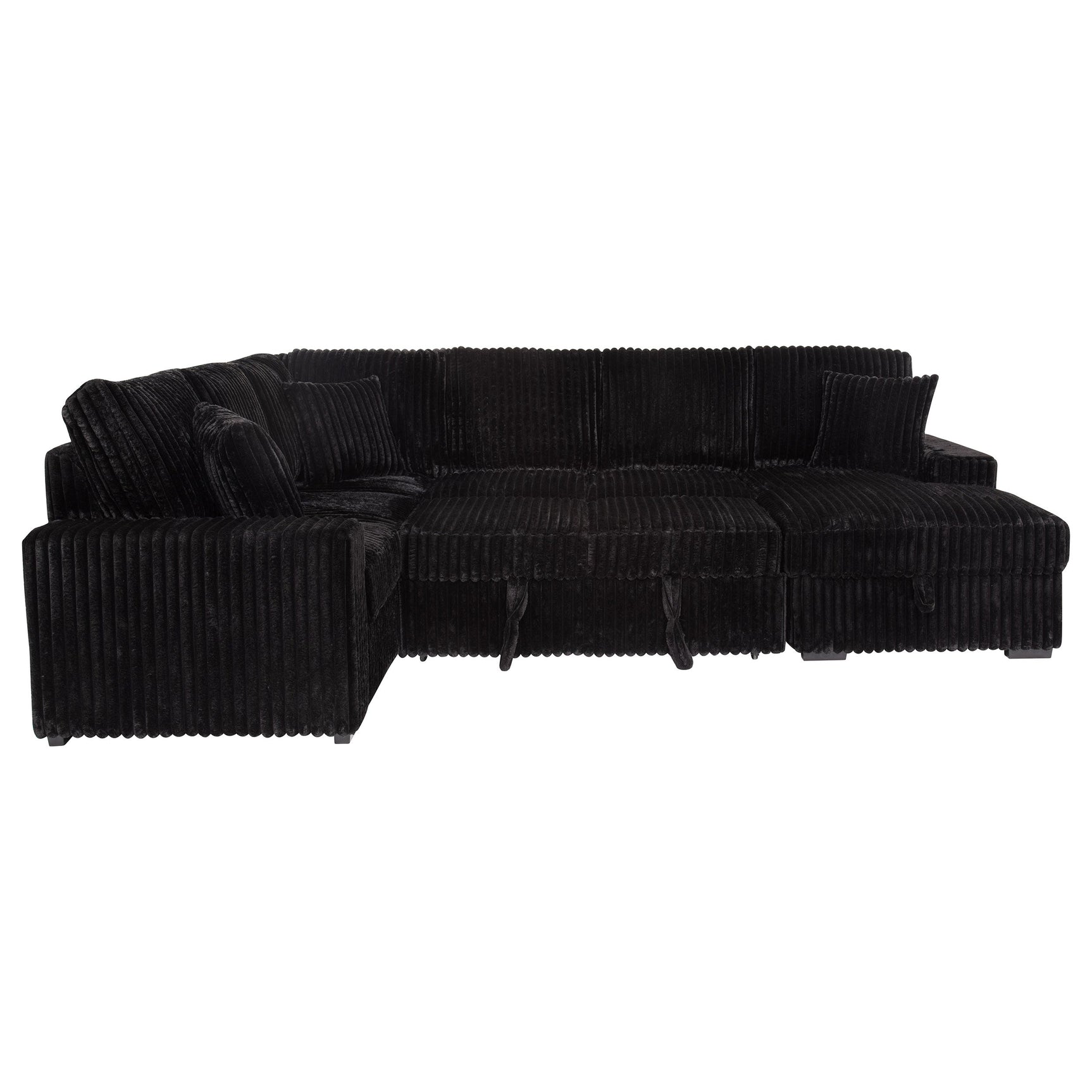 Devonshire Sleeper Sectional Sofa Storage Chaise Black - Tampa Furniture Outlet