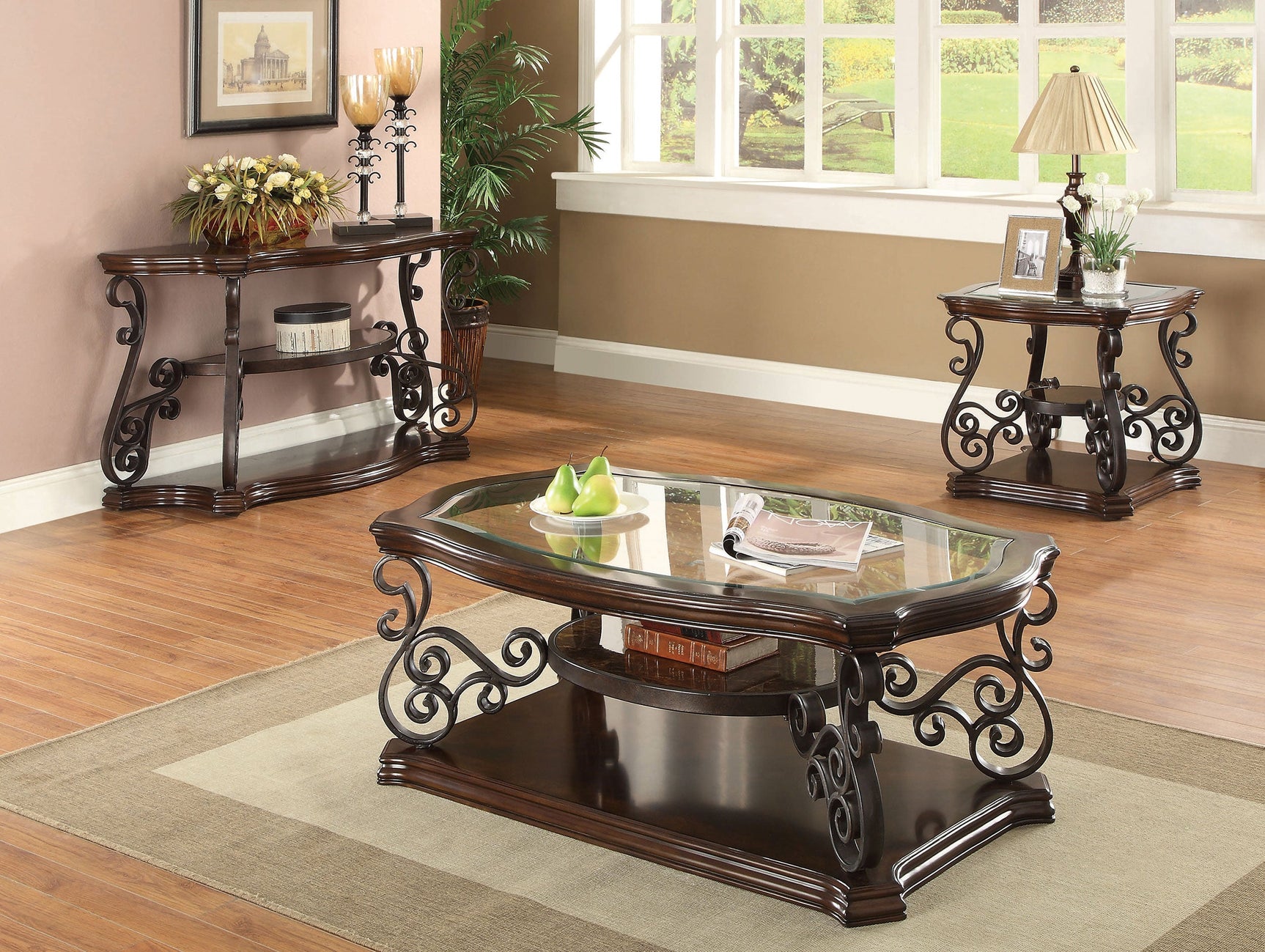 Laney Scrollwork Entryway Sofa Console Table Deep Merlot - Tampa Furniture Outlet