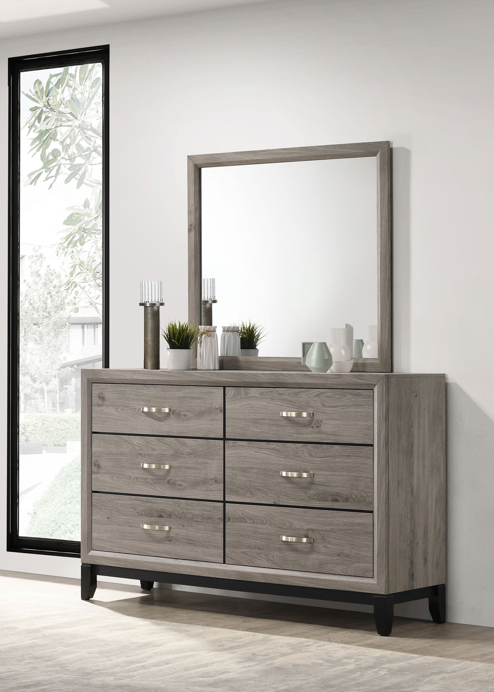Watson 6-drawer Bedroom Dresser and Mirror Light Taupe - Tampa Furniture Outlet