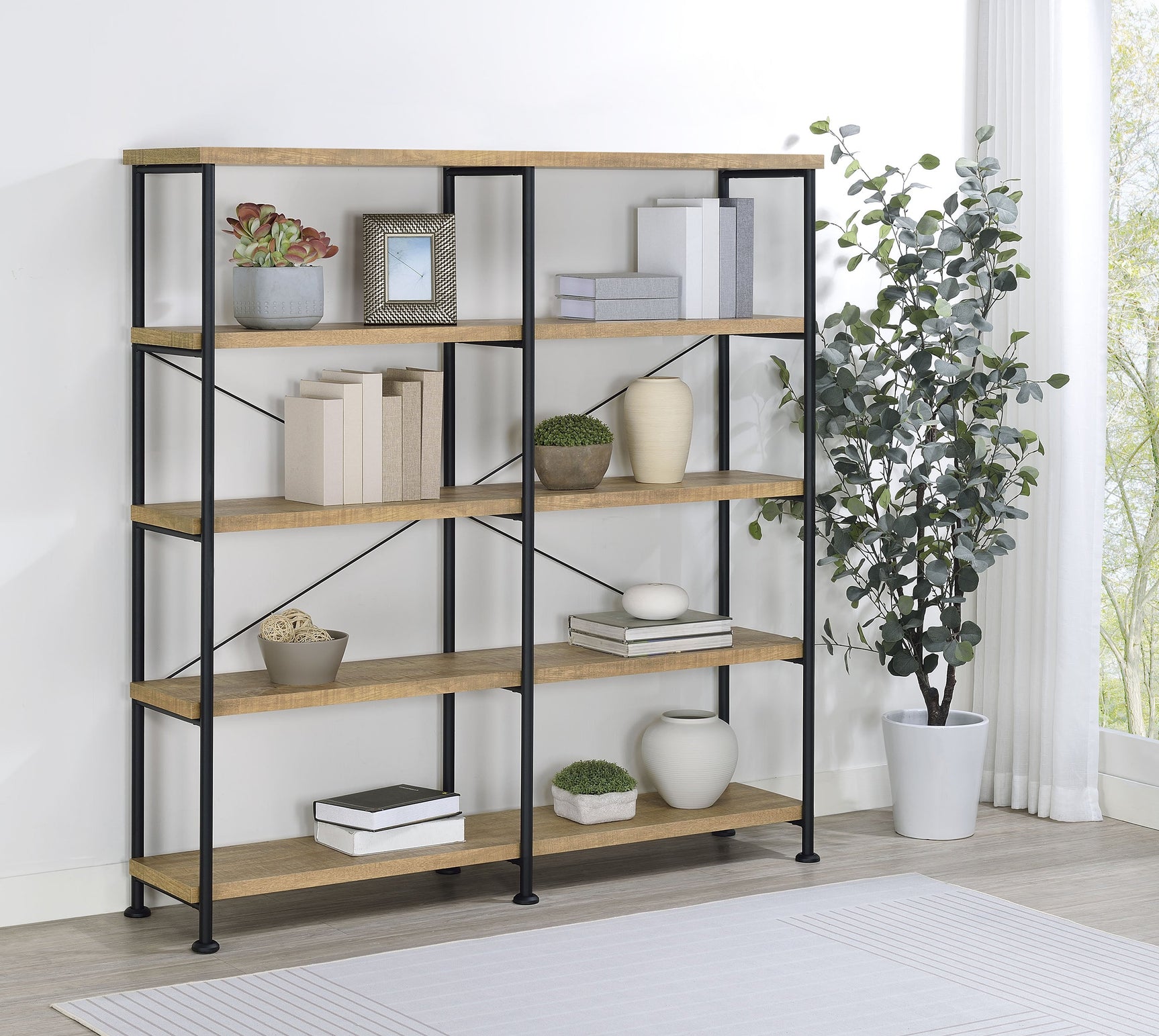 Analiese 63-inch 4-shelf Double Bookshelf Mango - Tampa Furniture Outlet