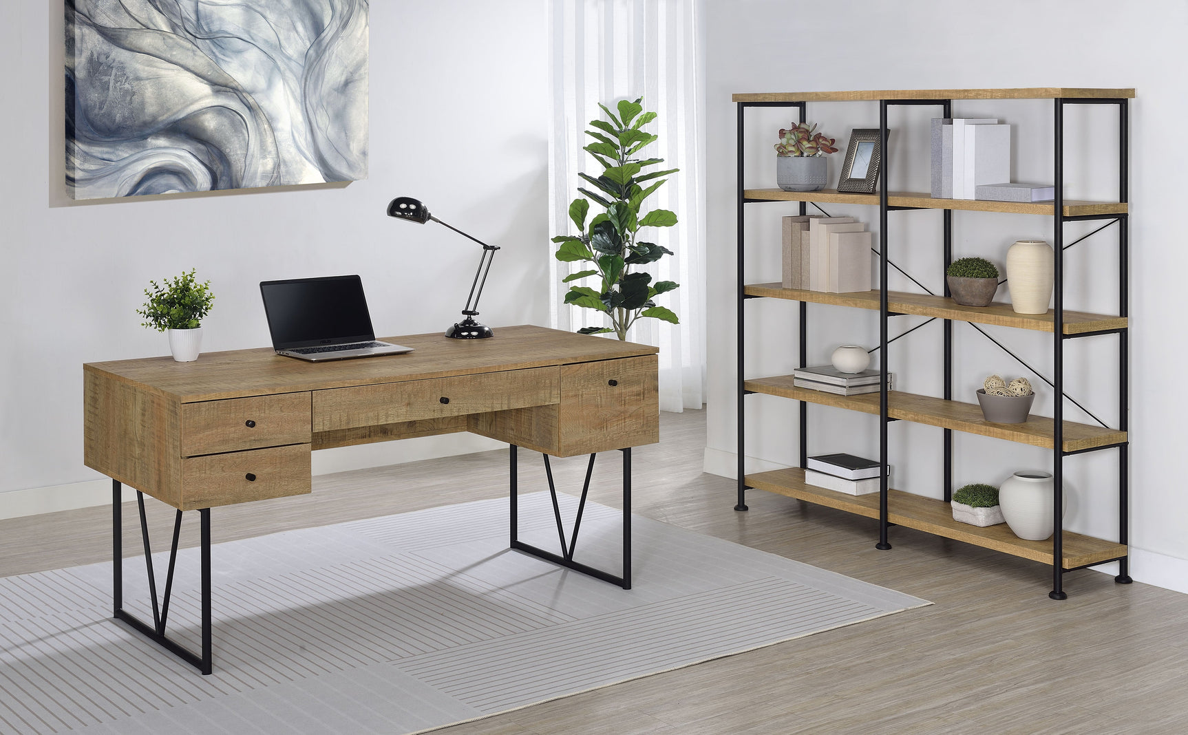 Analiese 63-inch 4-shelf Double Bookshelf Mango - Tampa Furniture Outlet