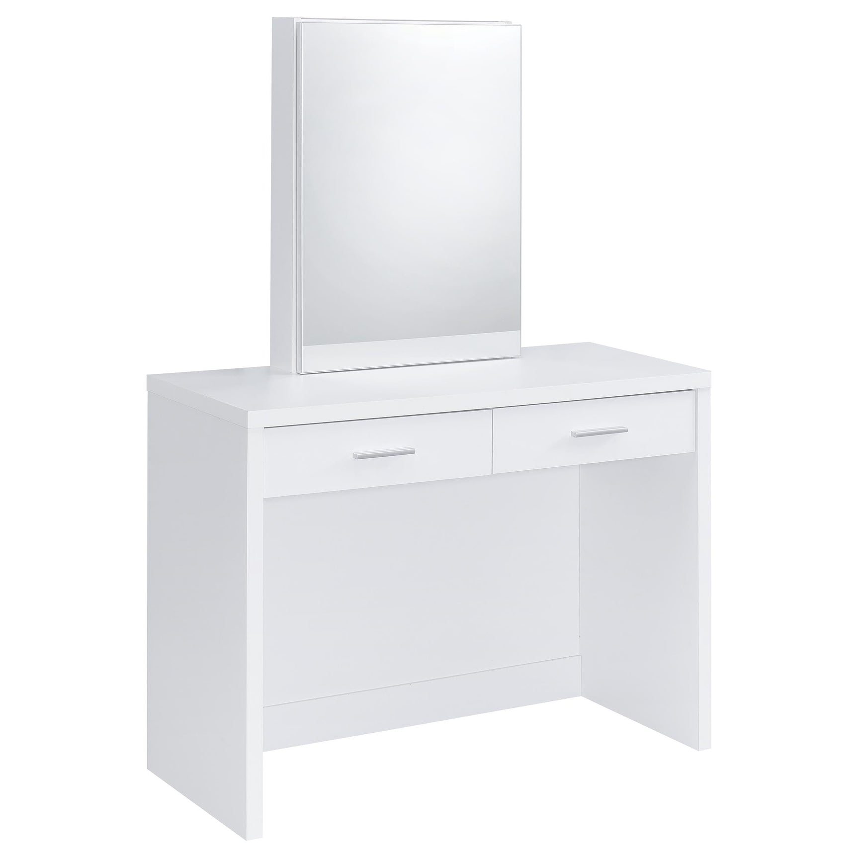 Bunbury Makeup Vanity Table Set Storage Mirror and Stool White - Tampa Furniture Outlet