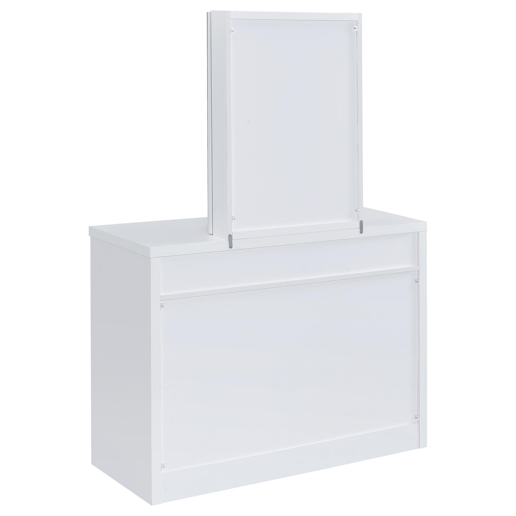 Bunbury Makeup Vanity Table Set Storage Mirror and Stool White - Tampa Furniture Outlet