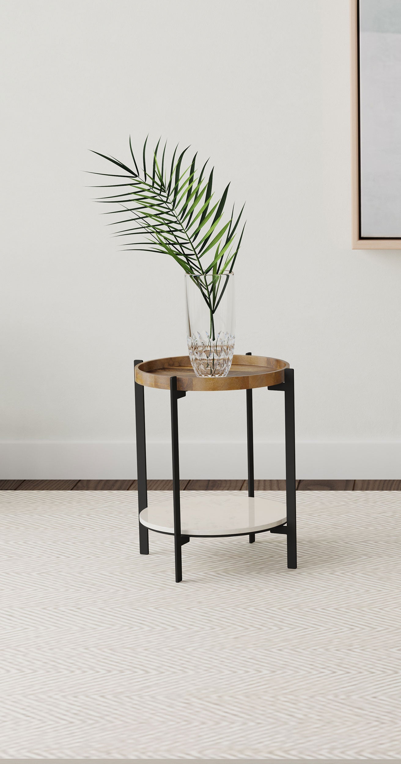 Adhvik Round End Side Table Marble Shelf Natural and Black - Tampa Furniture Outlet