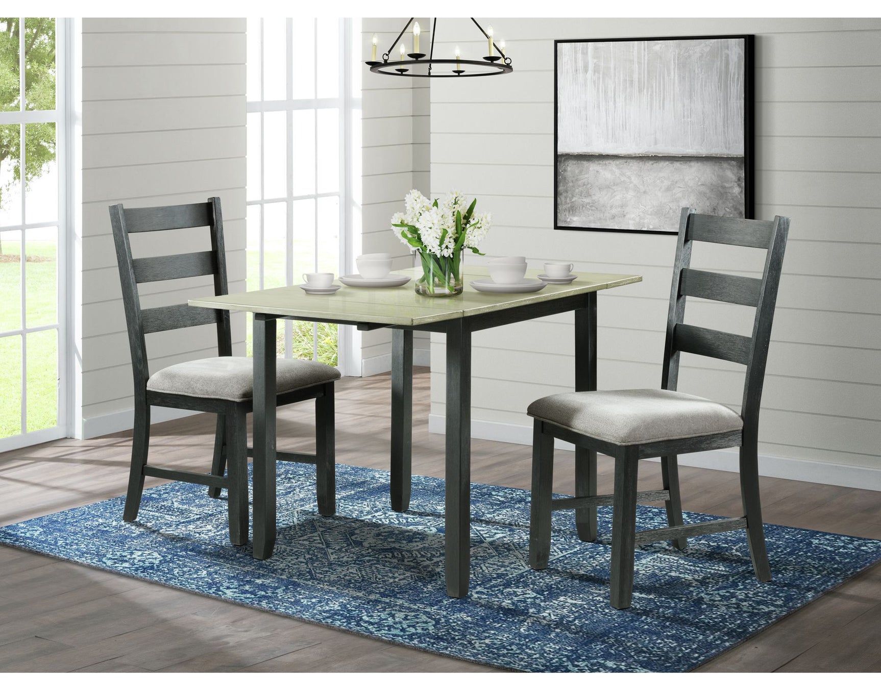 Martin 3 pc Drop Leaf Dining Set (Black Base) – SKU DMT3003DLDS | Elements