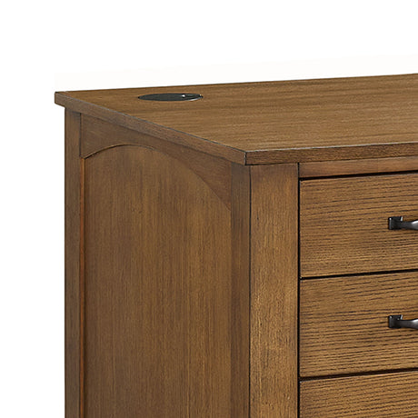 Portico - Double Pedestal Desk With Power / USB - Brown Oak - Tampa Furniture Outlet