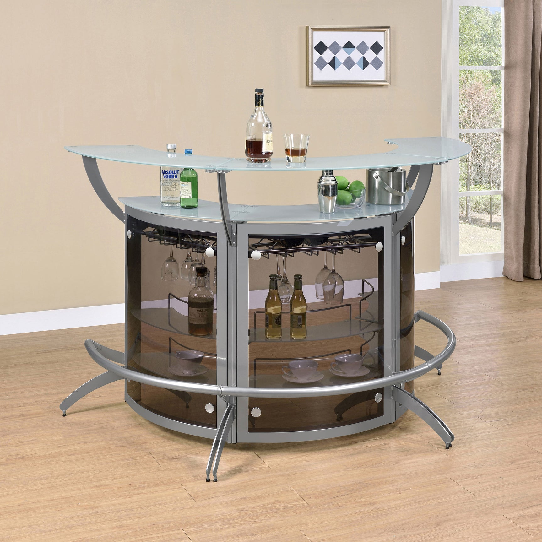 Tampa Furniture Outlet - Coaster - Dallas 3-piece Curved Freestanding Home Bar Cabinet Silver - 100135-S3