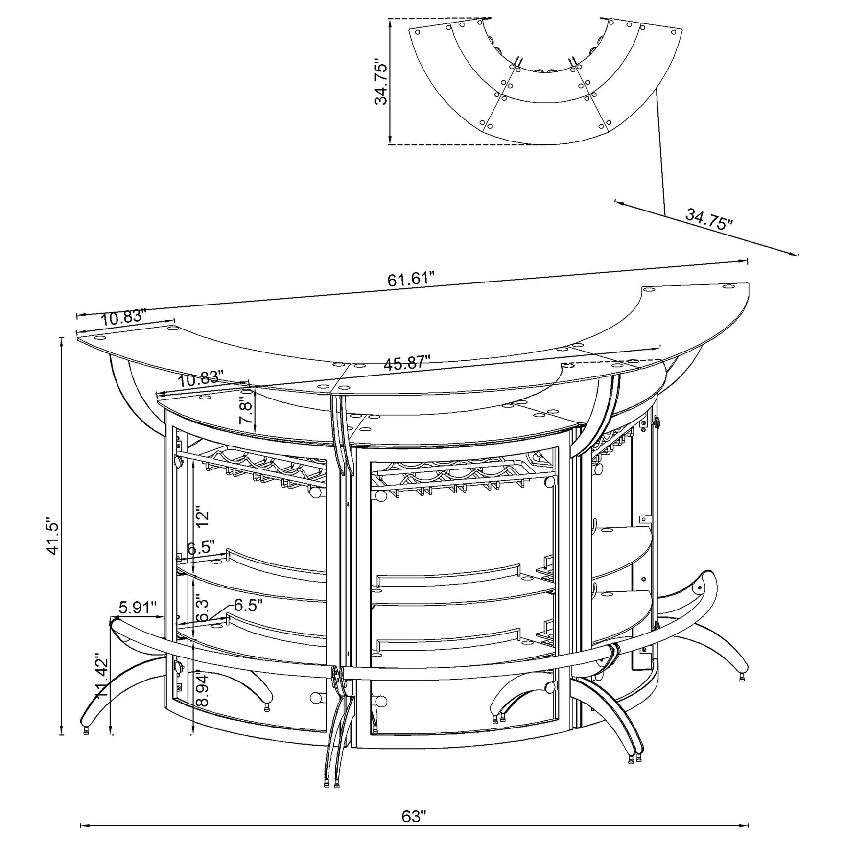 Dallas 3-piece Curved Freestanding Home Bar Cabinet Silver - Tampa Furniture Outlet