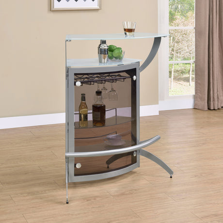 Dallas 2-shelf Curved Freestanding Home Bar Cabinet Silver - Tampa Furniture Outlet