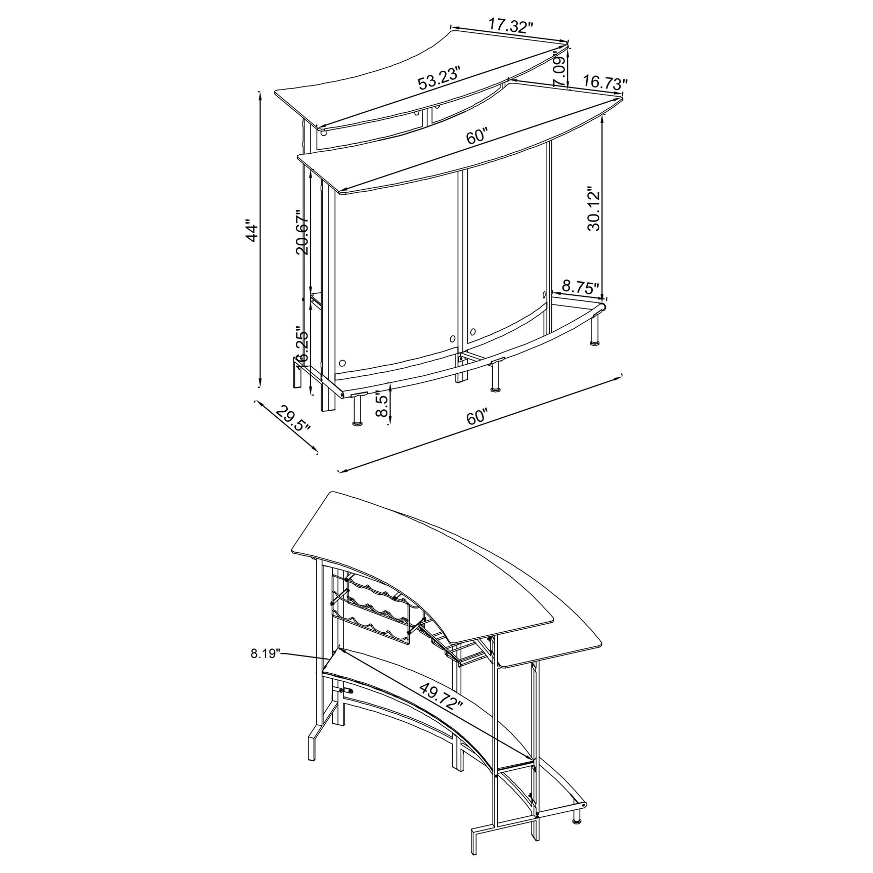 Keystone Curved Glass Top Home Bar Wine Cabinet Black - Tampa Furniture Outlet
