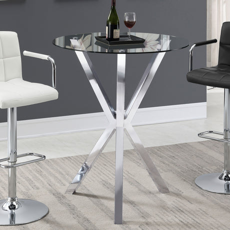 Denali Round 35-inch Glass Top Bistro Bar Table Chrome - Tampa Furniture Outlet