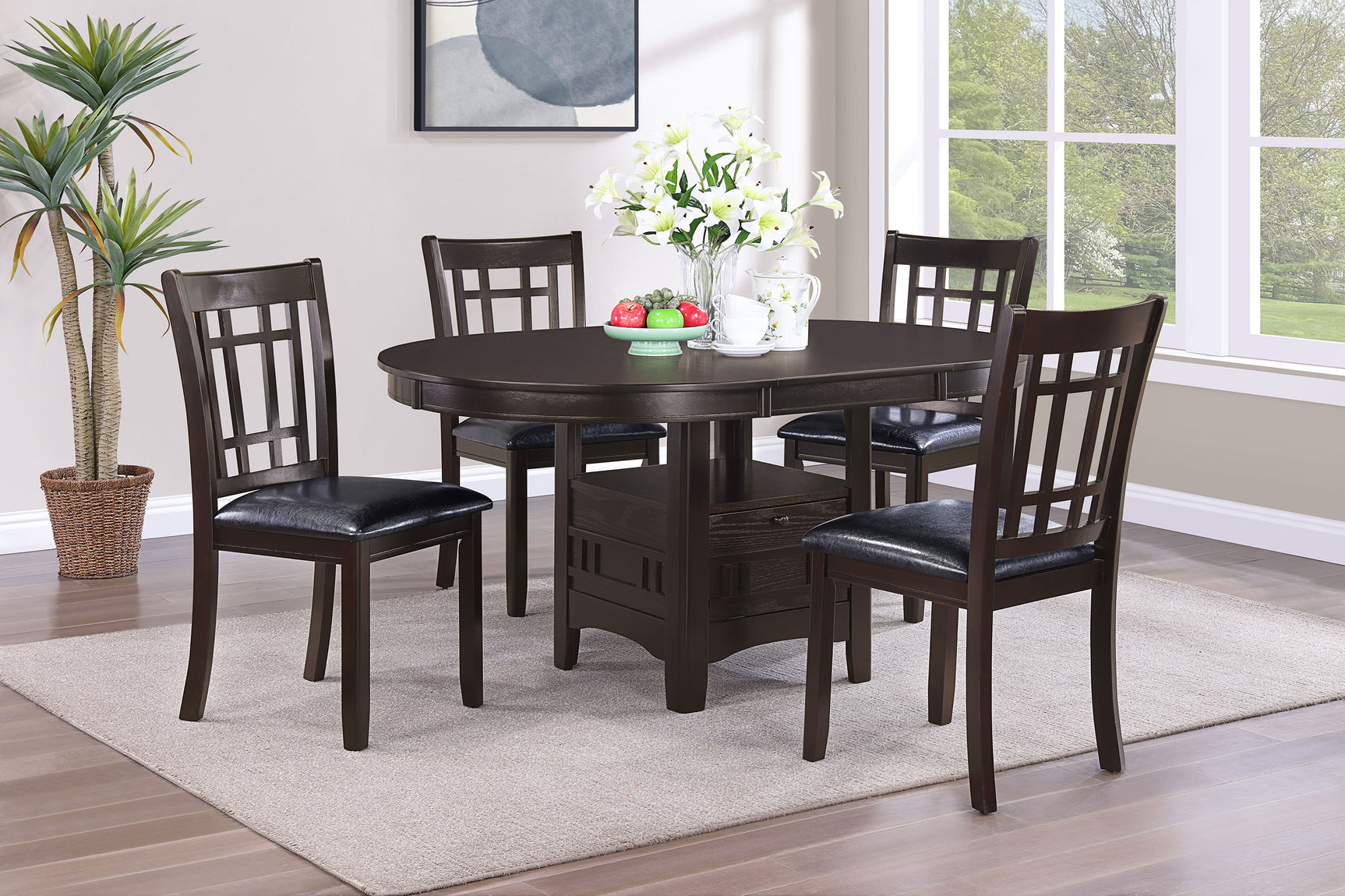 Lavon Oval 60-inch Wood Extension Leaf Dining Table Espresso - Tampa Furniture Outlet