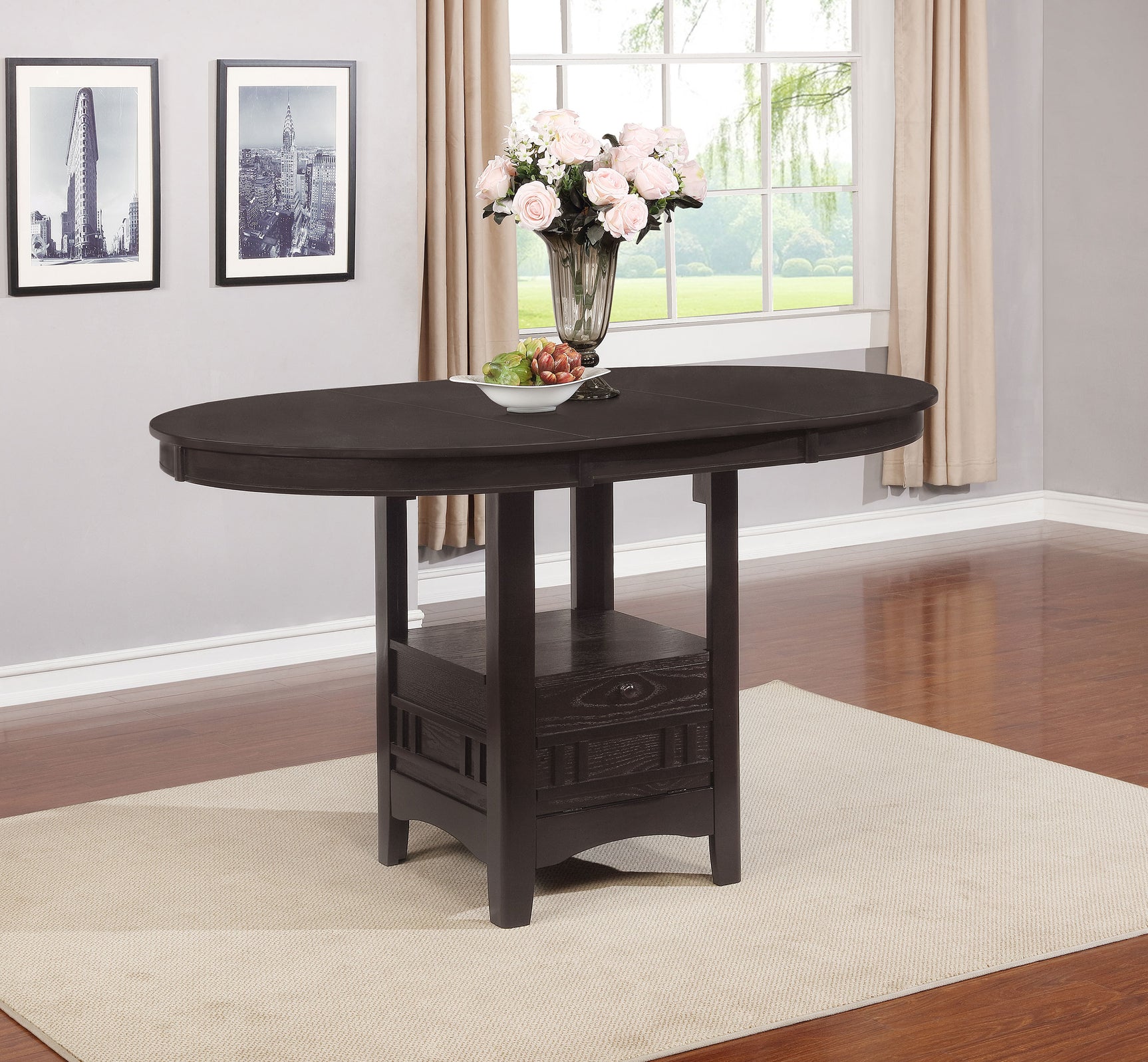 Lavon Oval 60-inch Counter Height Extension Dining Table Espresso - Tampa Furniture Outlet