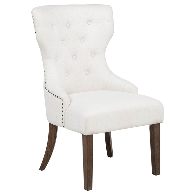 Tampa Furniture Outlet - Coaster - Baney Fabric Upholstered Dining Side Chair Cream and Dark Oak - 104507DOK