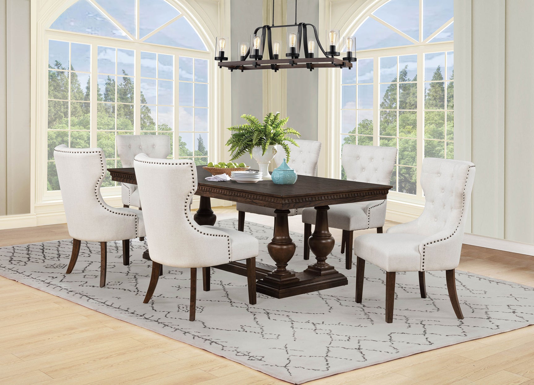 Tampa Furniture Outlet - Coaster - Ridgewell 7-piece Rectangular Trestle Dining Set Dark Oak - 104601-S7
