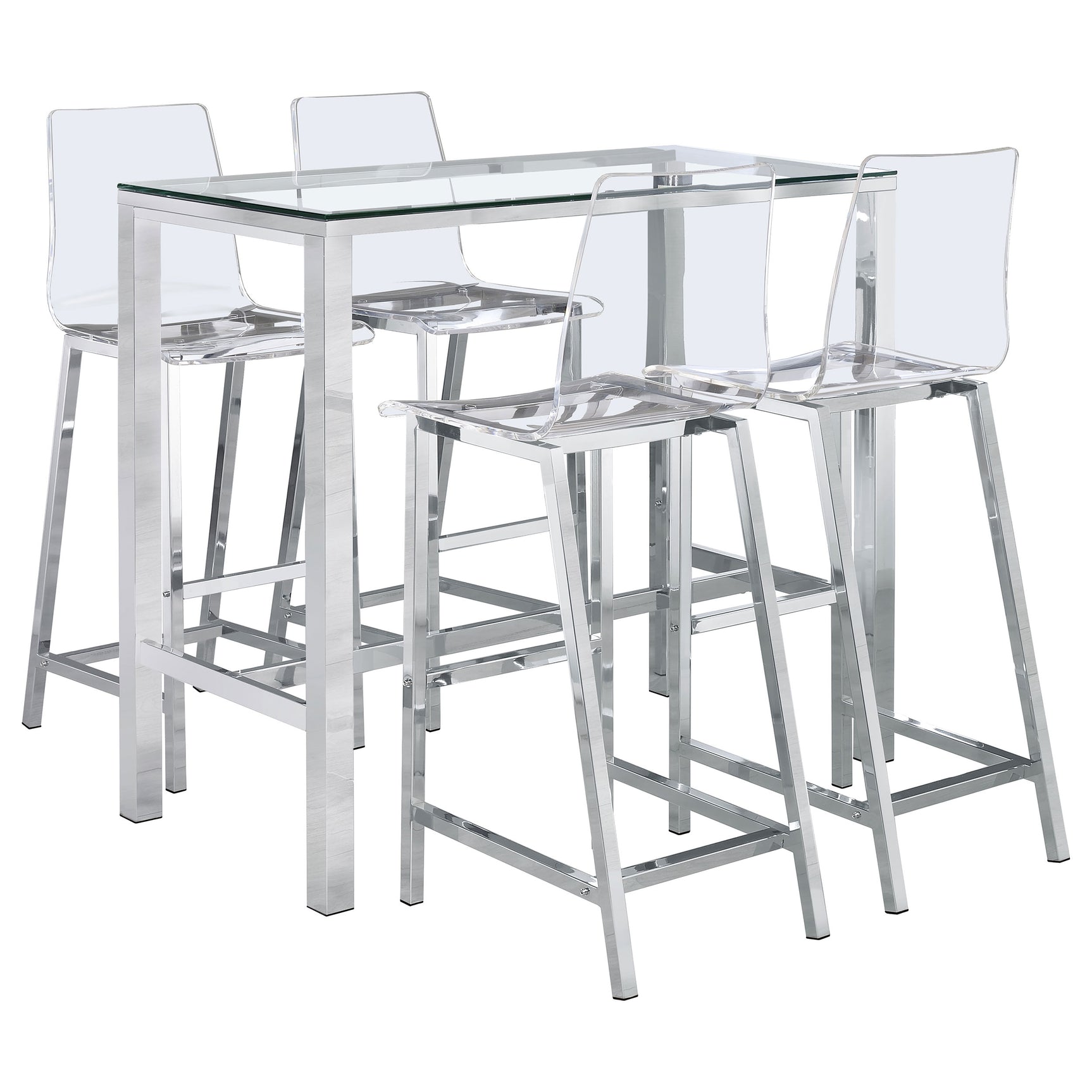 Tolbert 5-piece Bar Set with Acrylic Chairs Clear and Chrome - Tampa Furniture Outlet