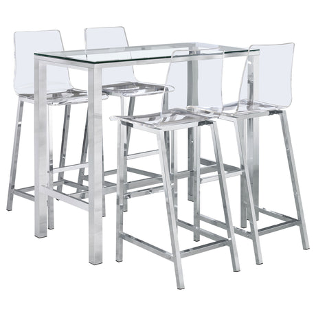 Tolbert 5-piece Bar Set with Acrylic Chairs Clear and Chrome - Tampa Furniture Outlet