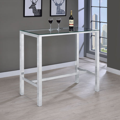 Tolbert Rectangular 47-inch Glass Top Pub Bar Table Chrome - Tampa Furniture Outlet