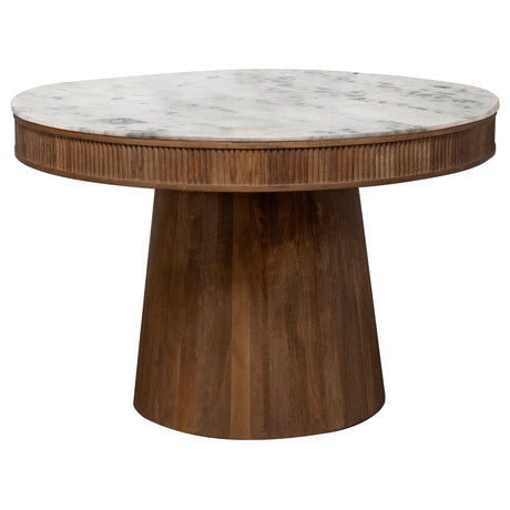 Tampa Furniture Outlet - Coaster - Ortega Round 46-inch Marble Top Wood Dining Table Natural - 105141