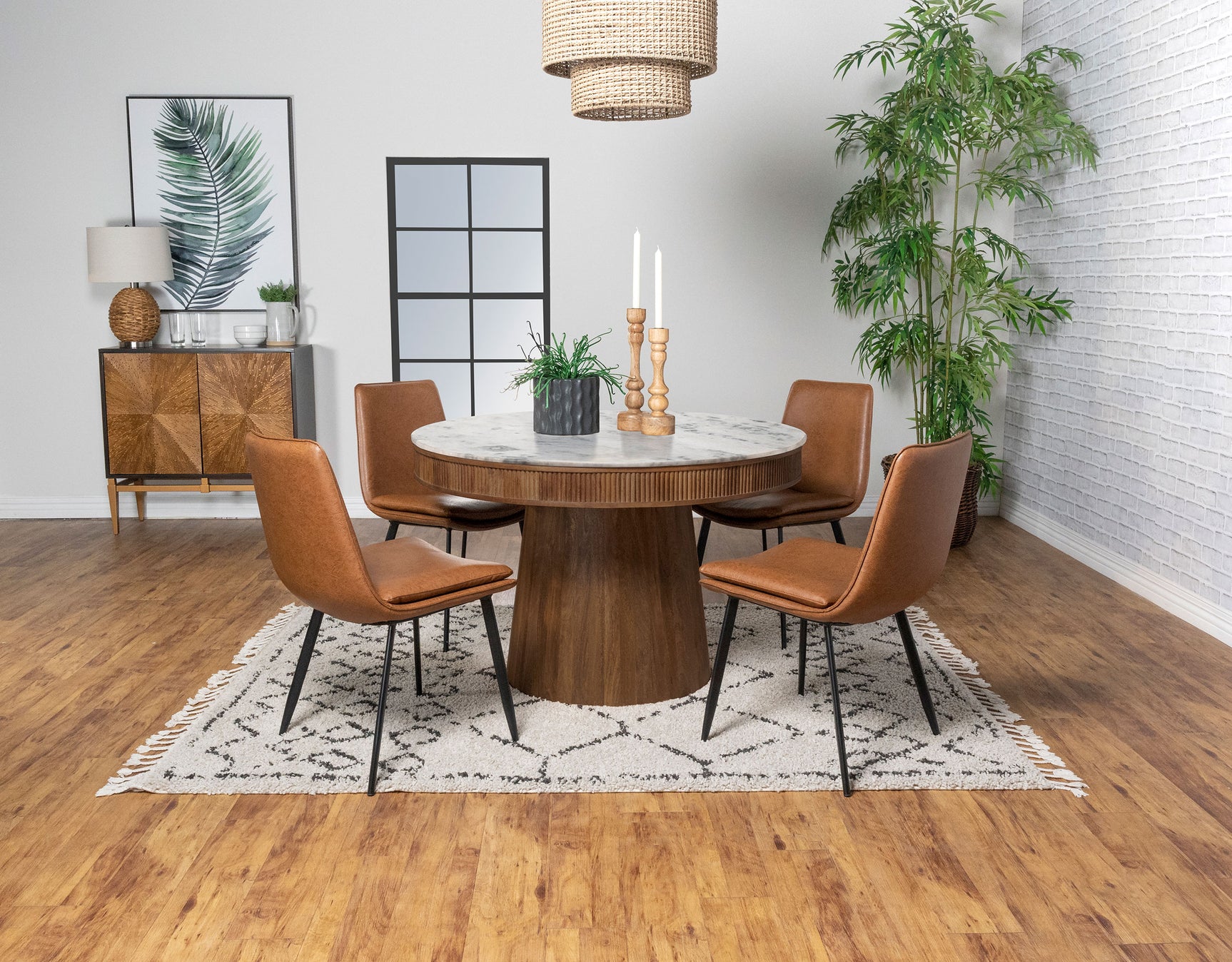 Ortega Round 46-inch Marble Top Wood Dining Table Natural - Tampa Furniture Outlet