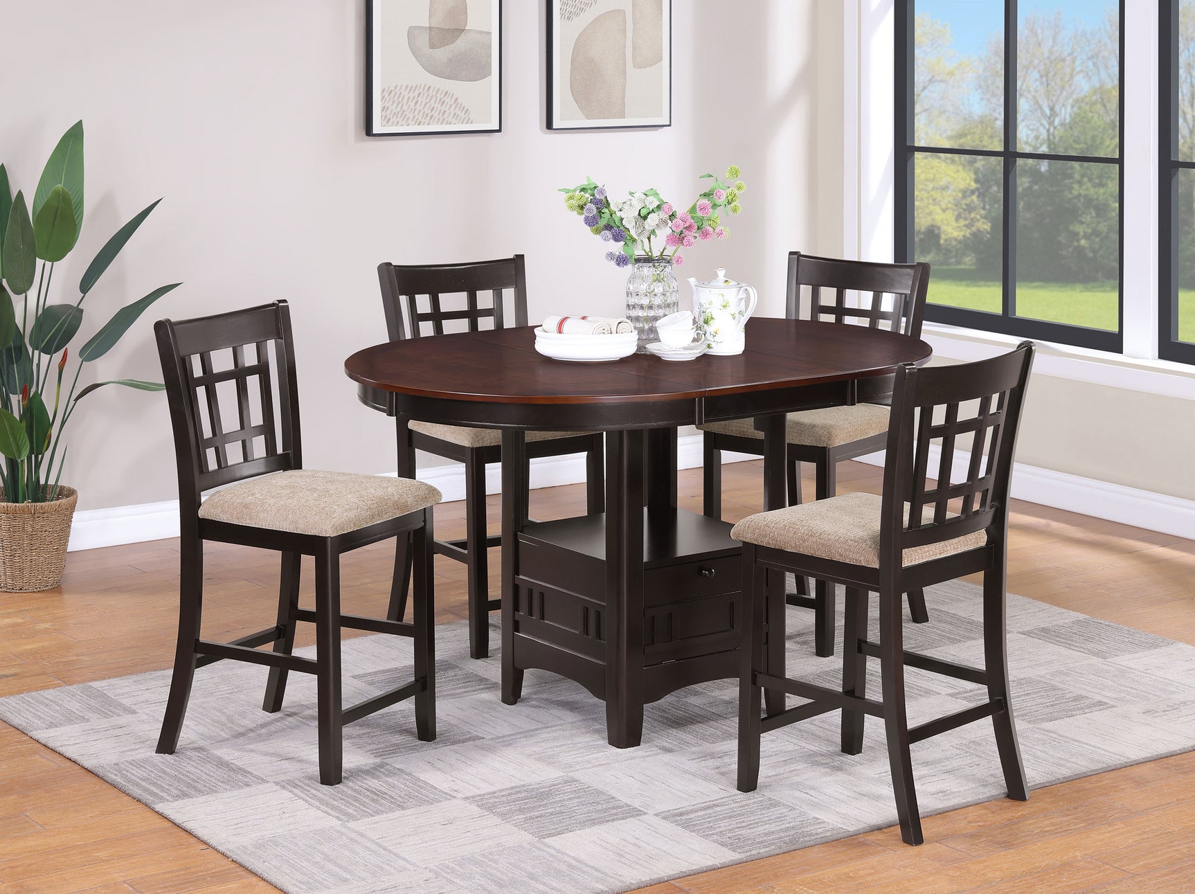 Lavon Oval 60-inch Counter Height Extension Dining Table Chestnut - Tampa Furniture Outlet