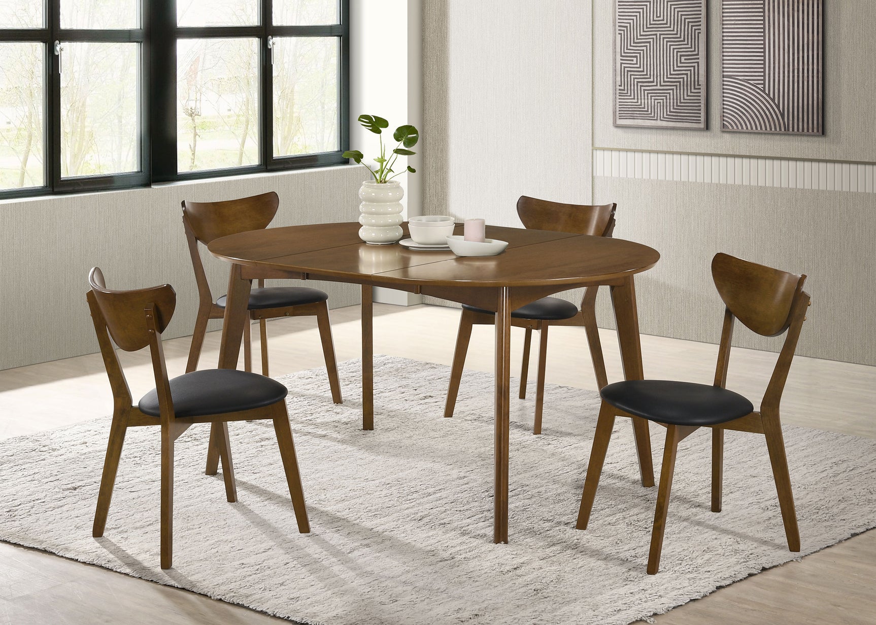 Tampa Furniture Outlet - Coaster - Jedda 5-piece Oval Dining Table Set Dark Walnut - 105361-S5