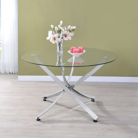 Beckham Round 46-inch Glass Top Dining Table Chrome - Tampa Furniture Outlet