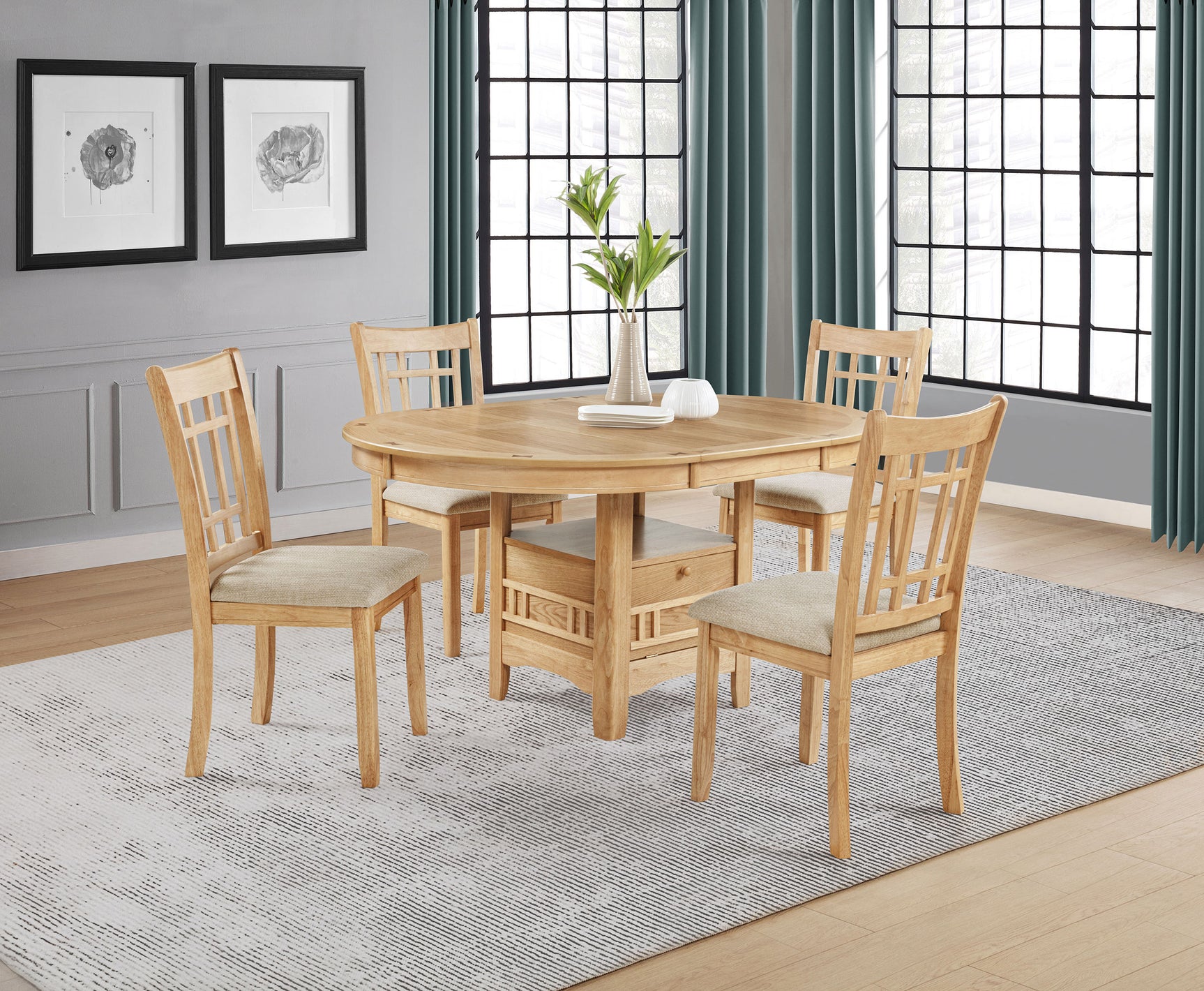 Tampa Furniture Outlet - Coaster - Lavon 5-piece Oval Extension Leaf Dining Set Light Oak - 106620-S5