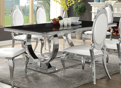 Antoine Rectangular 95-inch Glass Top Dining Table Black - Tampa Furniture Outlet