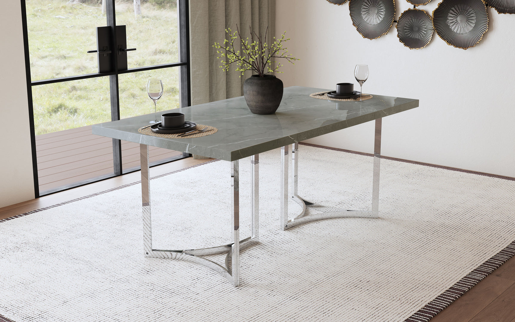 Sterling 72-inch Rectangular Dining Table Grey Faux Marble - Tampa Furniture Outlet