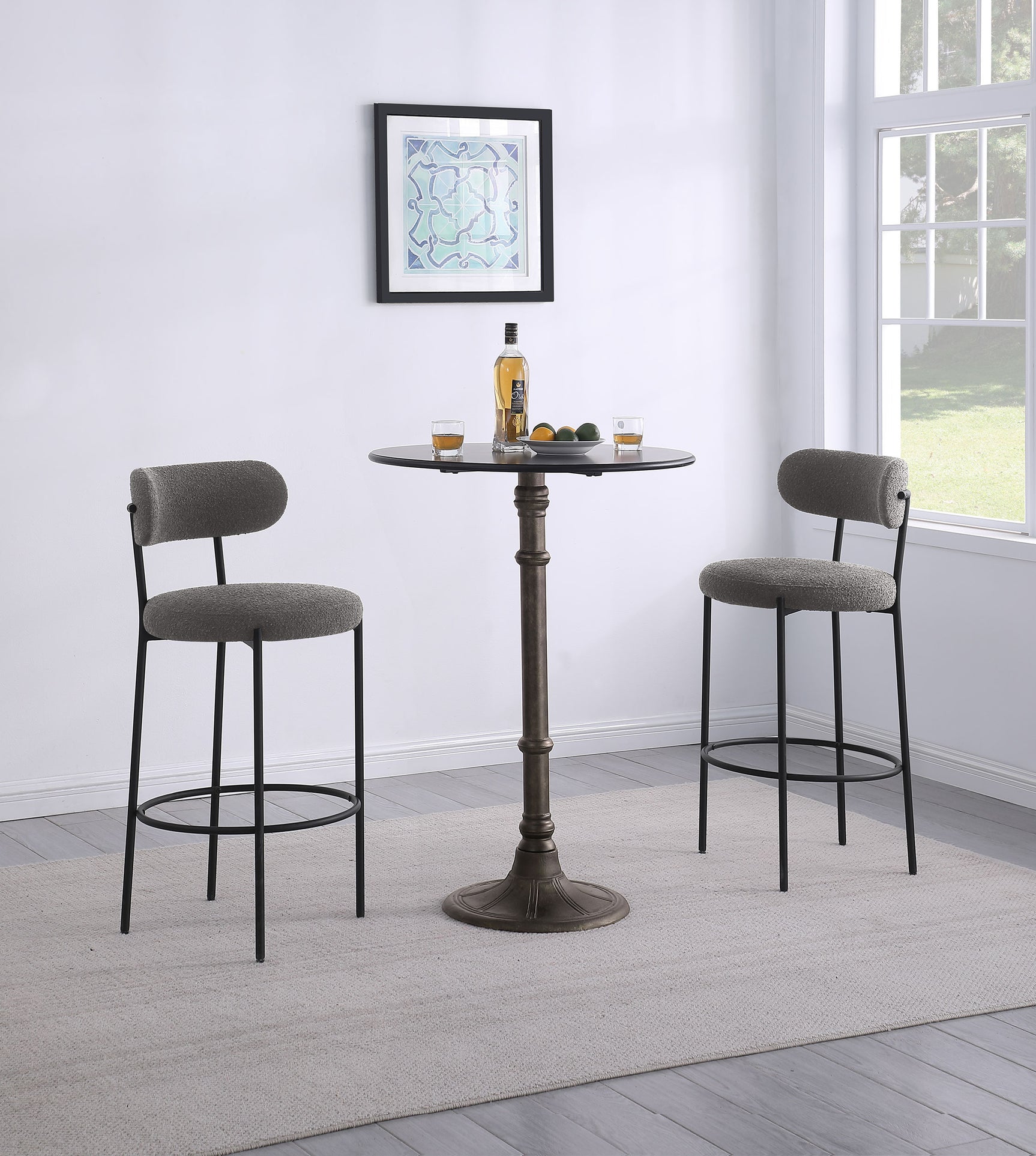 Viola Boucle Upholstered Bar Chair Grey (Set of 2) - Tampa Furniture Outlet