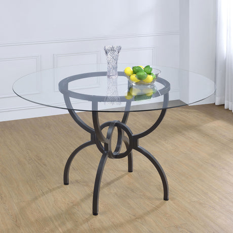 Aviano Round 48-inch Glass Top Metal Dining Table Gunmetal - Tampa Furniture Outlet