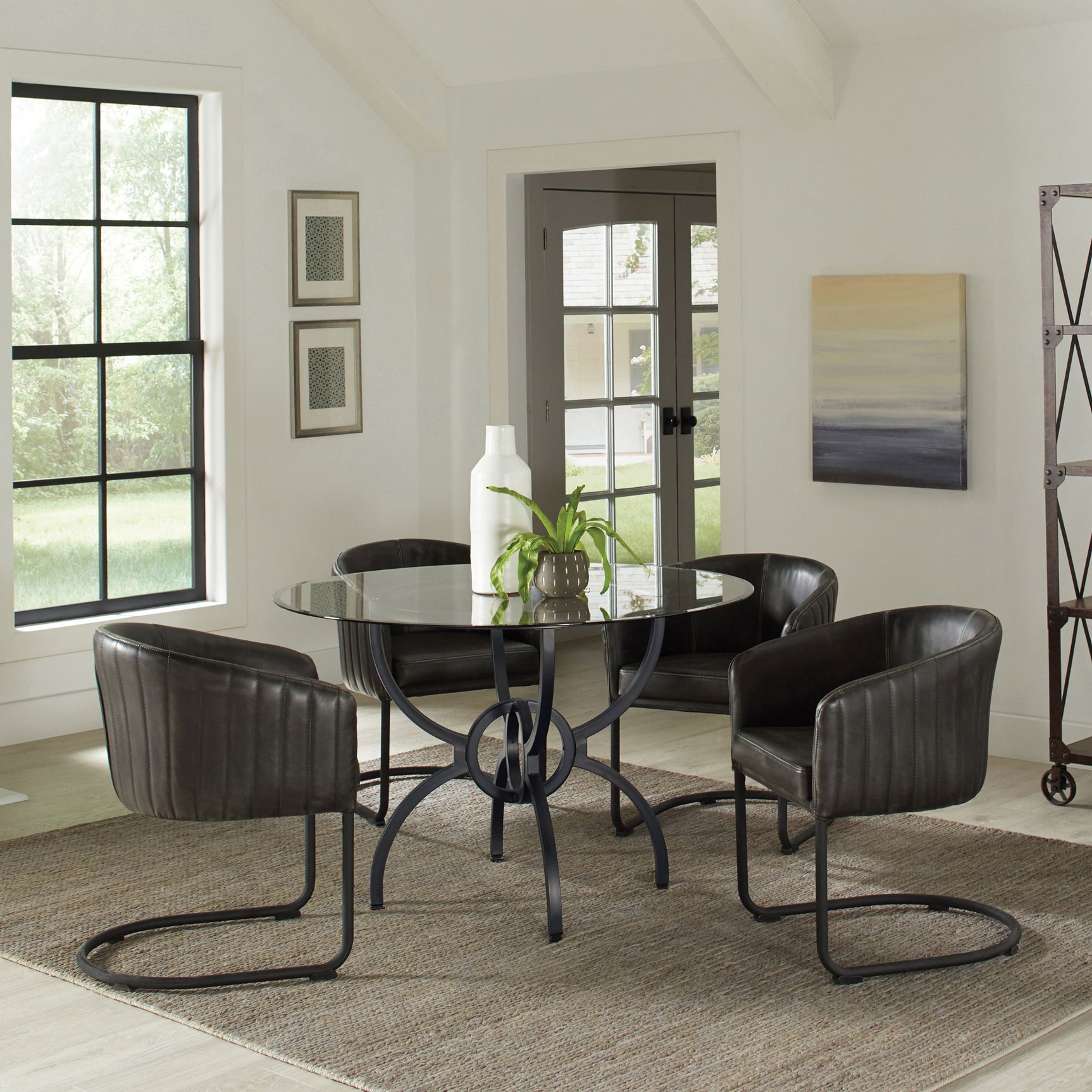 Aviano Round 48-inch Glass Top Metal Dining Table Gunmetal - Tampa Furniture Outlet