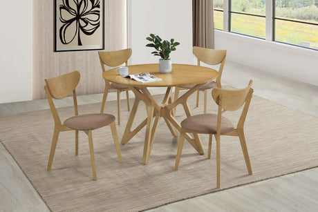 Tampa Furniture Outlet - Coaster - Elowen 5-piece Round Solid Wood Dining Set Light Walnut - 108440-S5