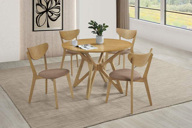 Tampa Furniture Outlet - Coaster - Elowen 5-piece Round Solid Wood Dining Set Light Walnut - 108440-S5