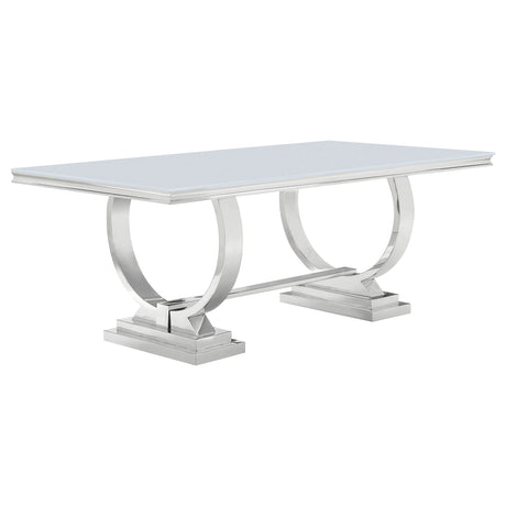 Tampa Furniture Outlet - Coaster - Antoine Rectangular 95-inch Glass Top Dining Table White - 108811