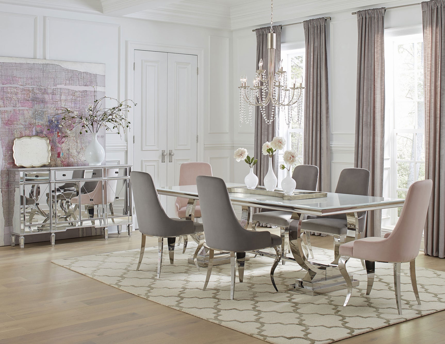 Antoine Rectangular 95-inch Glass Top Dining Table White - Tampa Furniture Outlet
