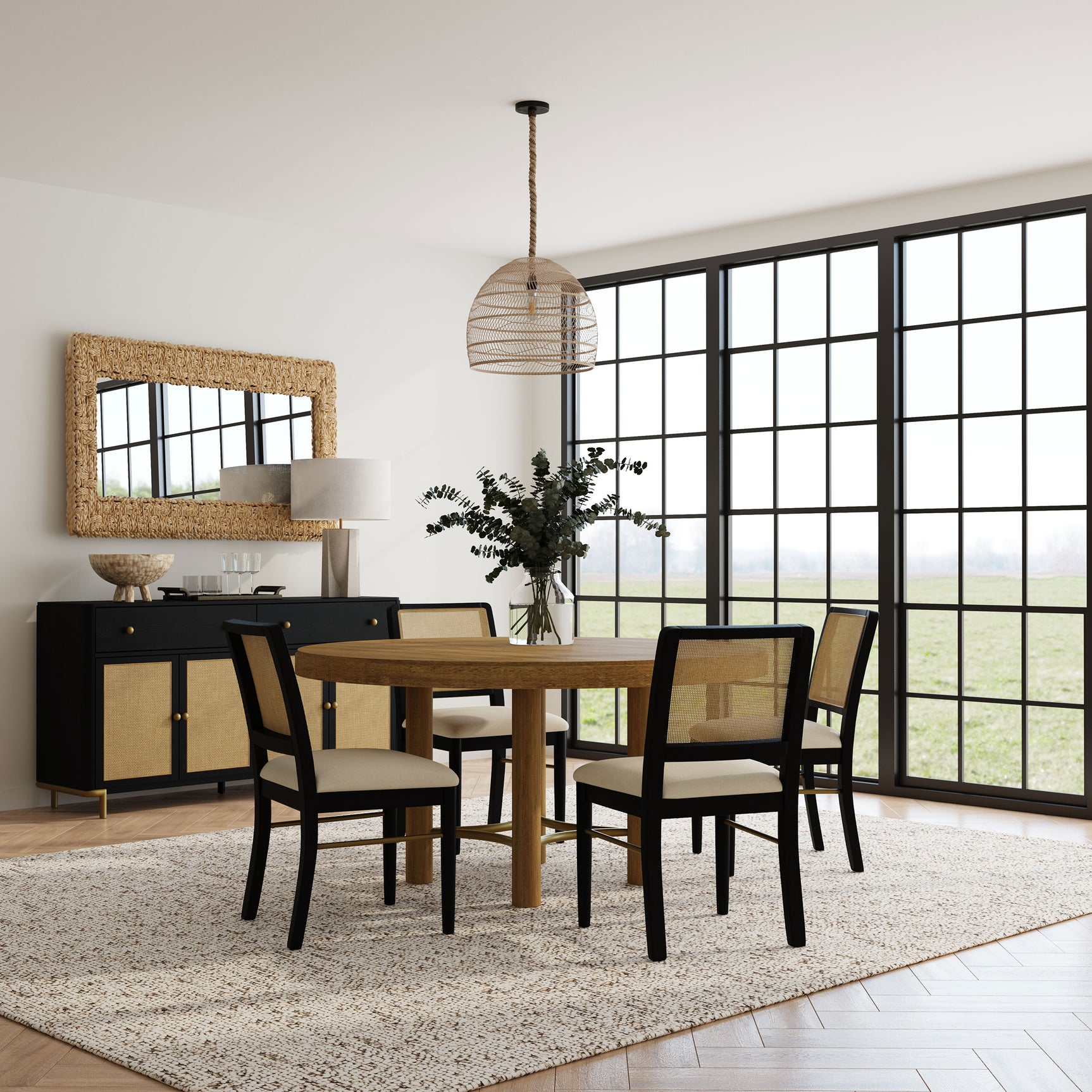 Tampa Furniture Outlet - Coaster - Arini 5-piece Round Dining Table Set Sand Wash and Black - 108930-S5B