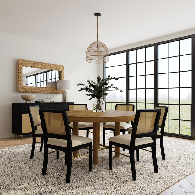 Tampa Furniture Outlet - Coaster - Arini 7-piece Round Dining Table Set Sand Wash and Black - 108930-S7B
