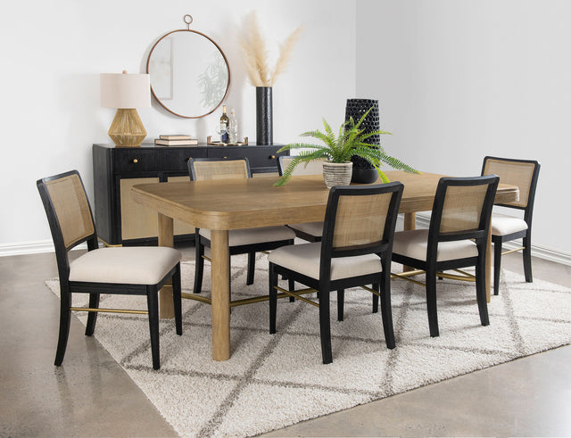 Tampa Furniture Outlet - Coaster - Arini 7-piece Extension Leaf Dining Table Set Sand Wash and Black - 108931-S7B