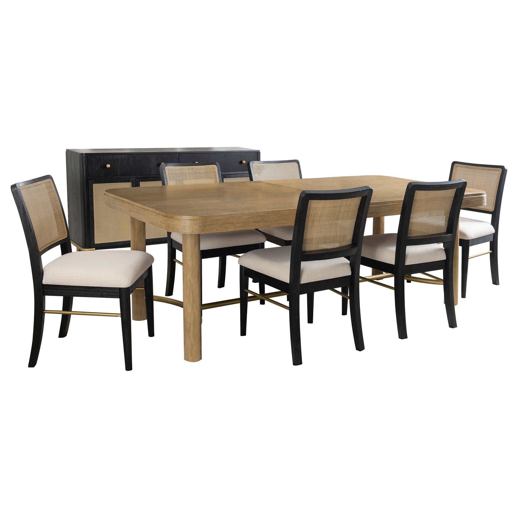 Arini 7-piece Extension Leaf Dining Table Set Sand Wash and Black - Tampa Furniture Outlet