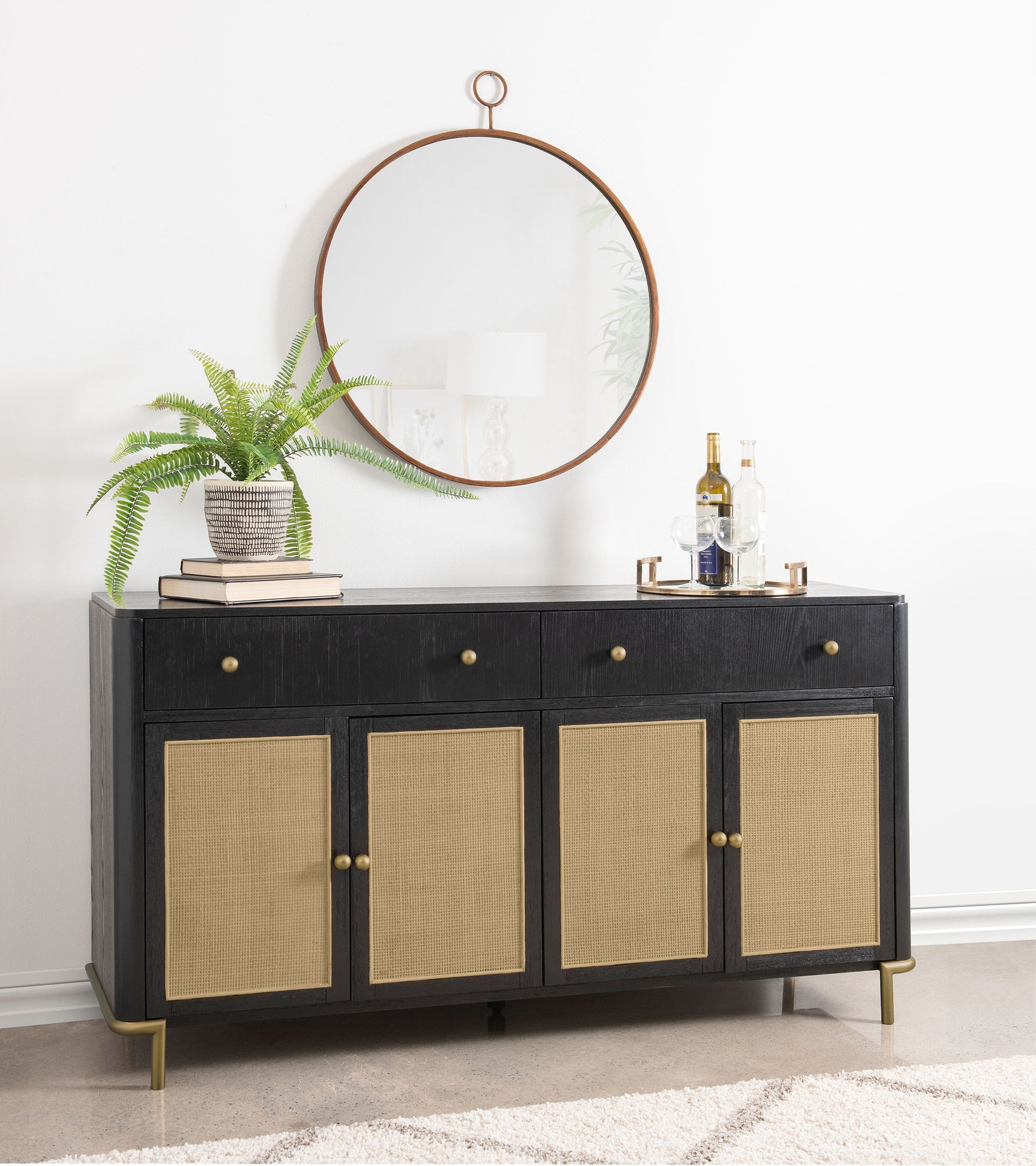 Arini 2-drawer Cane Door Dining Sideboard Server Black - Tampa Furniture Outlet