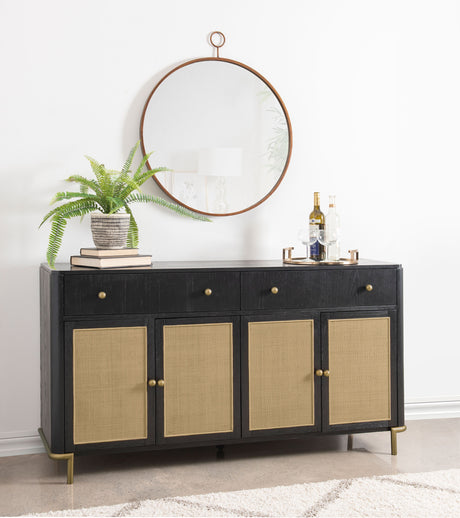 Arini 2-drawer Cane Door Dining Sideboard Server Black - Tampa Furniture Outlet