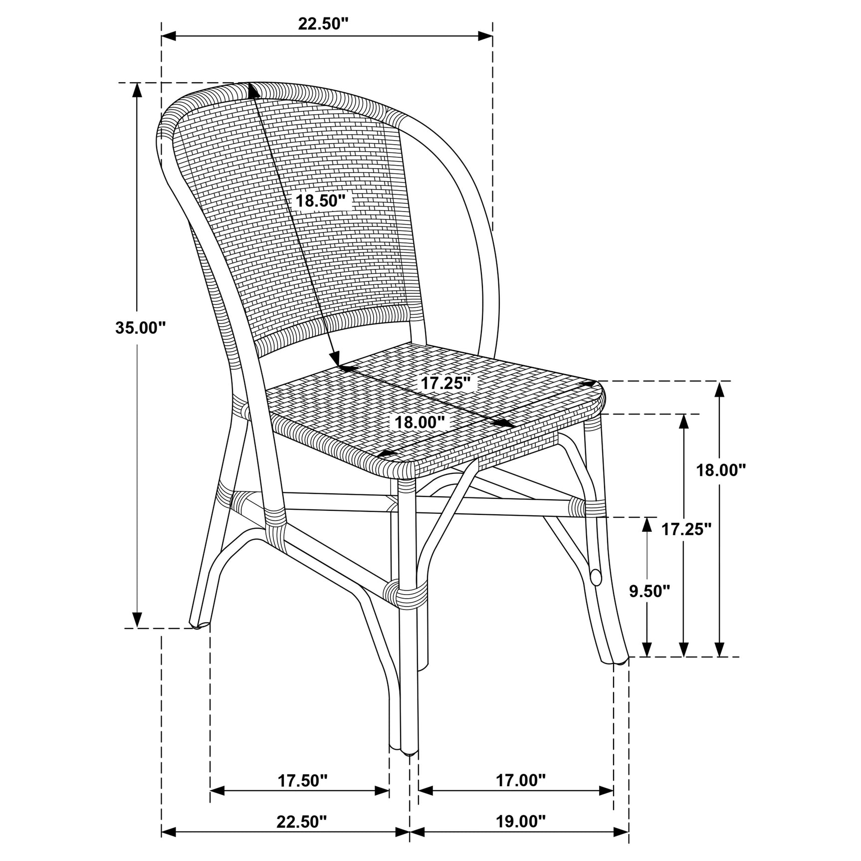 Lexley Woven Rattan Dining Side Chair Brown (Set of 2)