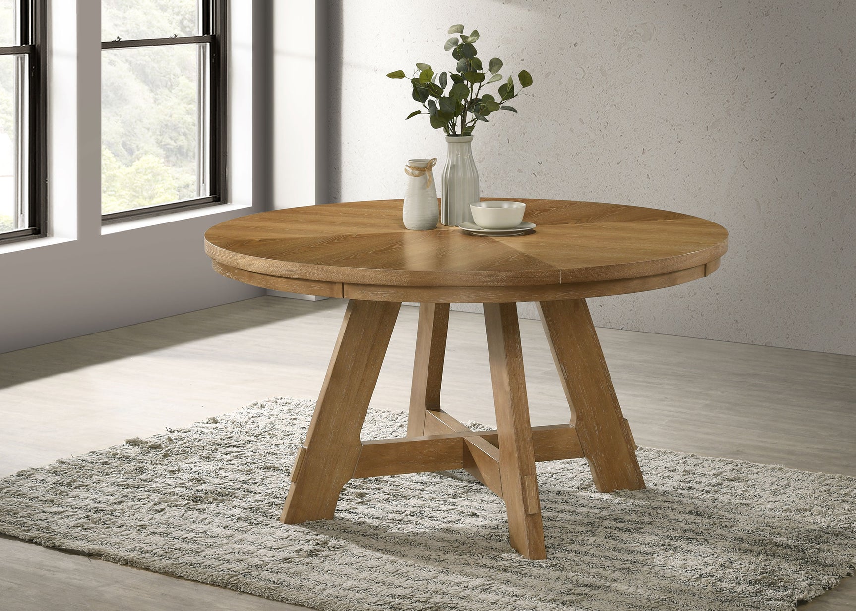 Danvers Round 54-inch Wood Dining Table Brown Oak - Tampa Furniture Outlet
