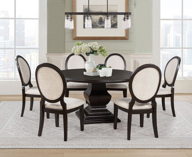 Tampa Furniture Outlet - Coaster - Twyla 7-piece Round Wood Dining Room Table Set Dark Cocoa - 109230-S7